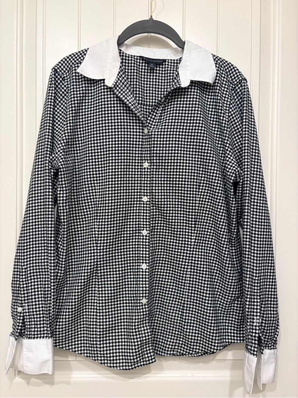 Brooks Brothers Women’s Gingham Button Down Shirt Black White Cotton 12